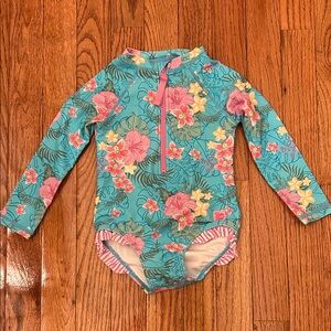 Ruffle Butts Long-Sleeve Floral RashGuard Swimsuit - 2T